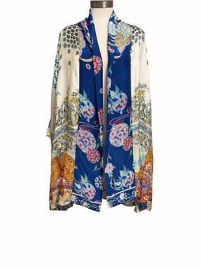 Johnny Was Floral Patchwork 100% Silk Open-Front Kimono Jacket Size M